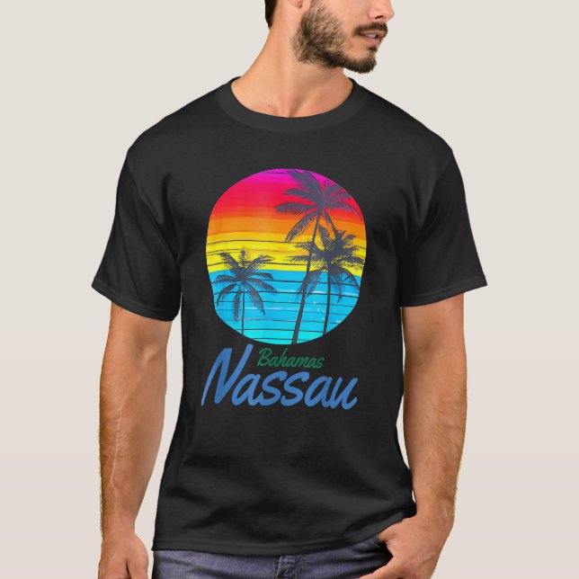 Nassau Bahamas Beach Resa Retro Sunset Summer Vibe T Shirt (Framsida)