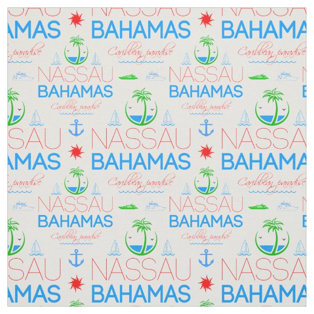 Nassau, Bahamas färgstarka text och Bilder Mönster Tyg (Provkarta)