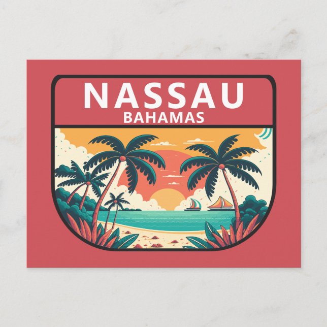 Nassau Bahamas Retro Emblem Vykort (Framsida)