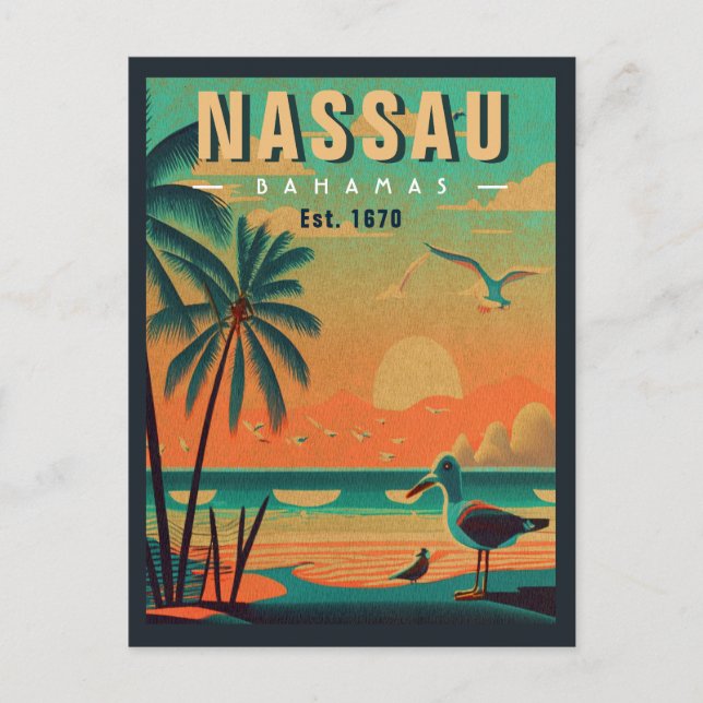 Nassau Bahamas Retro Fiskmås Souvenir 1950-talet Vykort (Framsida)