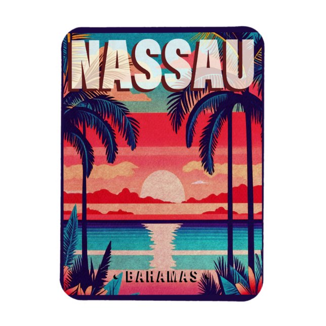 Nassau Bahamas Retro Sunset Souvenir 1950-talet Magnet (Vertikal)