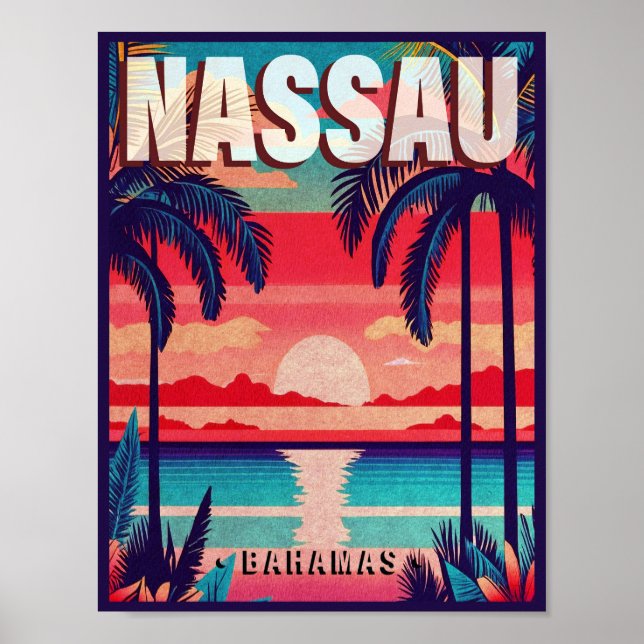 Nassau Bahamas Retro Sunset Souvenir 1950-talet Poster (Framsidan)