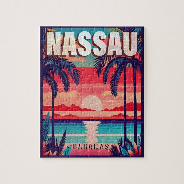 Nassau Bahamas Retro Sunset Souvenir 1950-talet Pussel (Vertikal)