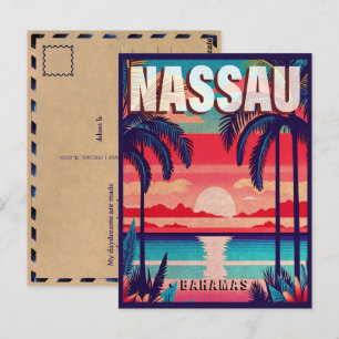 Nassau Bahamas Retro Sunset Souvenir 1950-talet Vykort