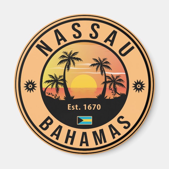 Nassau Bahamas Retro Sunset Souvenirs 80-talet Magnet (Framsidan)