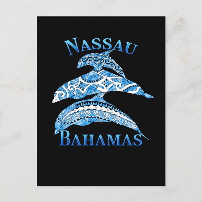 Nassau Bahamas Semester Stamtatueringar Delfiner Vykort (Framsida)