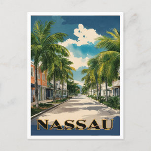 Nassau Bahamas Street Travel Art Vykort