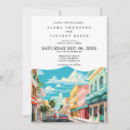 Nassau Bahamas Wedding Invitation Retro Inbjudningar
