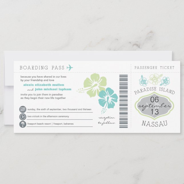 Nassau Boarding Pass Wedding bjudande Inbjudningar (Framsida)