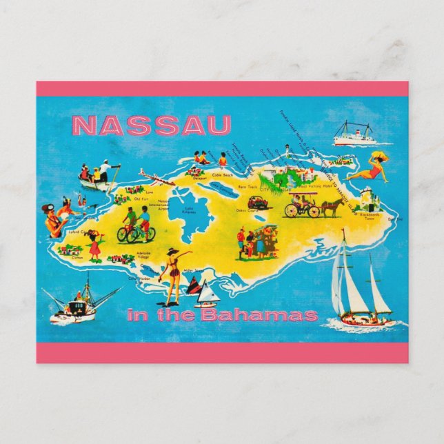 Nassau Färgrik Karta Postkort Vykort (Framsida)