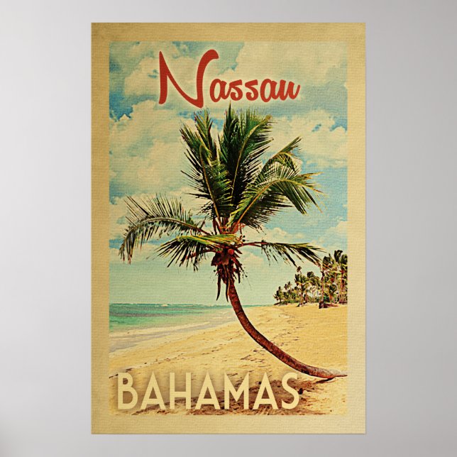 Nassau Handflatan Träd Vintage resor Poster (Framsidan)