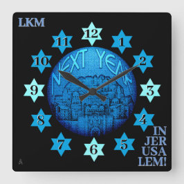 Nästa år i Jerusalem Monogrammed Clock Fyrkantig Klocka