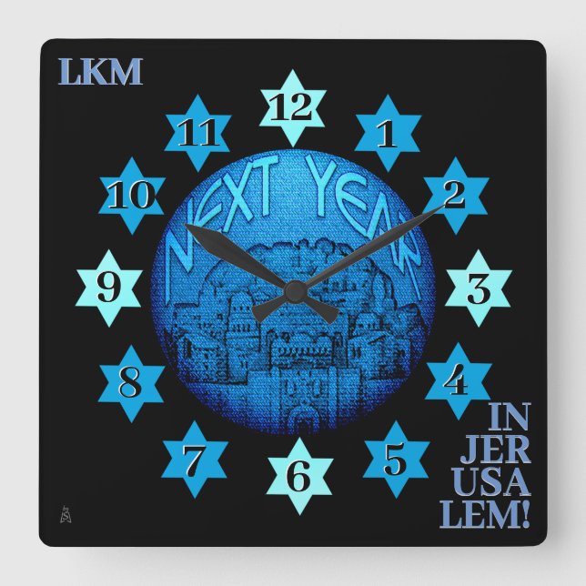 Nästa år i Jerusalem Monogrammed Clock Fyrkantig Klocka (Framsida)