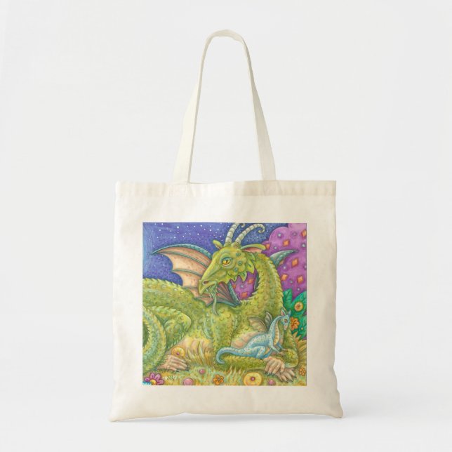 Nästa Generation Blue Baby Dragon TOTE BAG Fantasy Tygkasse (Framsidan)