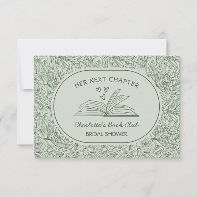 Nästa kapitel bokklubb Sälggrön bröllopsdusch Kort (Framsida)
