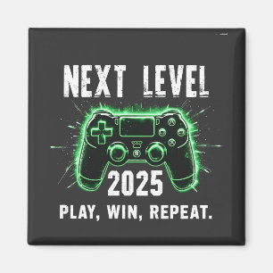 Nästa nivå 2025 Play Win Repeat Funny Gaming Gamer Magnet