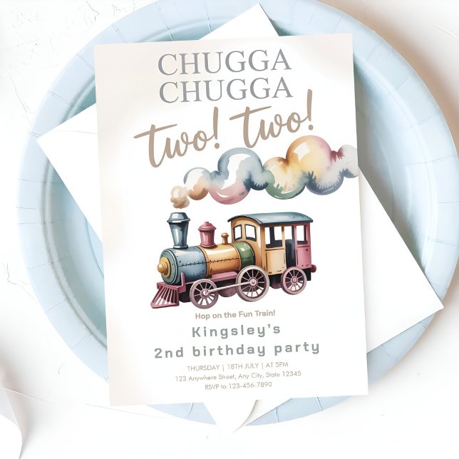 Nästa stopp: 2 år! Tågfödelsedagsfest Inbjudningar (Skapare uppladdad)