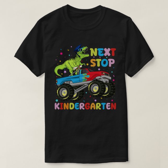 Nästa stopp Kindergarten Monster Lastbil T Shirt (Design framsida)