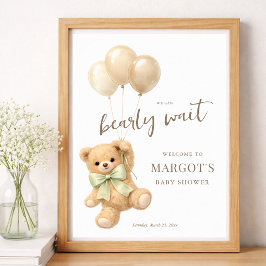 Nästan här Könsneutrala Babyshower-välkomstskylt Poster