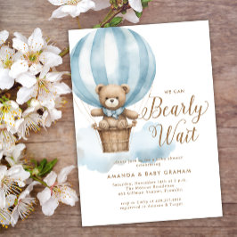 Nästan här pojke Teddybjörn Baby Shower Inbjudningar