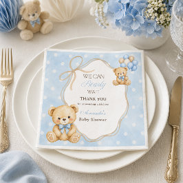 Nästan Inte Vänta Blå Björn Pojke Baby Shower Fest Pappersservett
