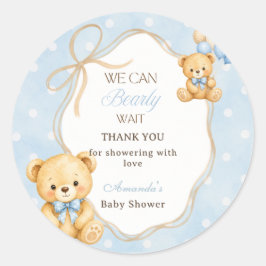 Nästan inte vänta Blå Björn Pojke Baby Shower Fest Runt Klistermärke