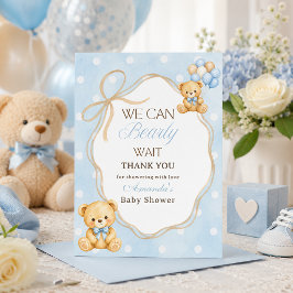 Nästan inte vänta Blå Björn Pojke Baby Shower Fest Tack Kort