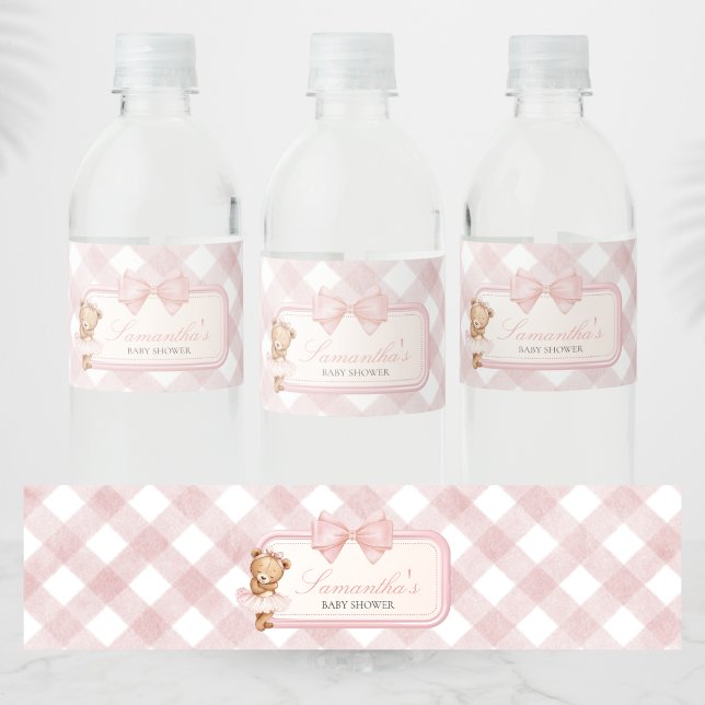 Nästan Inte Vänta Elegant Björn Bebis Shower Vattenflaskor Etikett (Pink Bear Baby Shower Water Bottle Label)