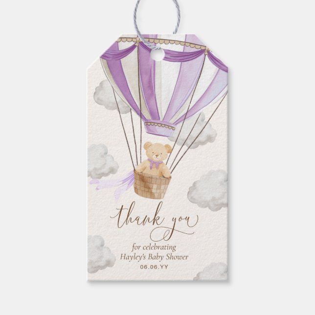 Nästan inte vänta Nalle Lila Tack Babyfirande Presentetikett (Framsidan)