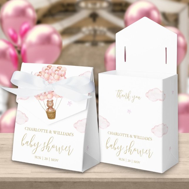 Nästan inte Vänta Nalle Rosa Flick Baby Shower Presentaskar (Bearly Wait Teddy Bear Pink Girl Baby Shower Favor Box)