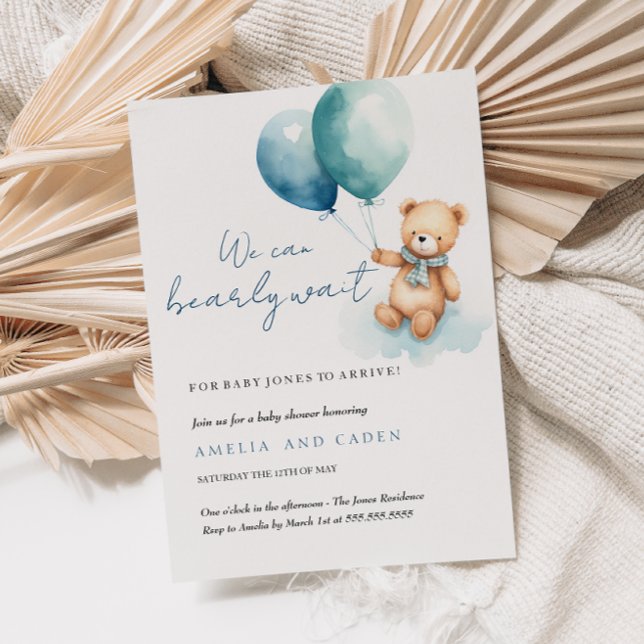 Nästan Inte Vänta Nallebjörn Pojke Baby Shower Inb Inbjudningar (Skapare uppladdad)