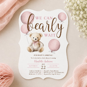 Nästan inte vänta Rosa Ballong Teddybjörn Bebis fi Inbjudningar