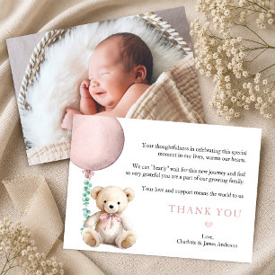 Nästan inte vänta Rosa Teddybjörn Baby Tacksamhets Tack Kort