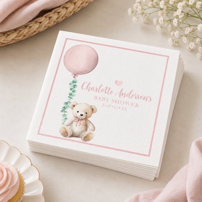 Nästan inte vänta Rosa Teddybjörn Bebis Shower Ser Pappersservett (Pink Bearly Baby Shower Paper Napkins)