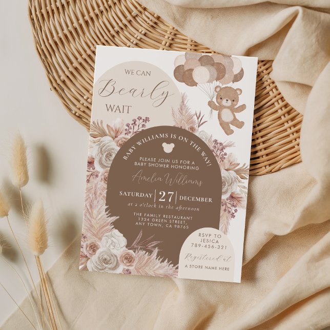 Nästan inte vänta teddybjörn Neutral Boho Barnkala Inbjudningar (Skapare uppladdad)