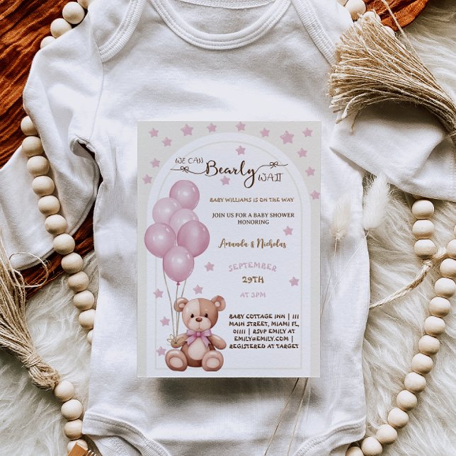 Nästan inte väntar Rosa Rustika Ballonger Baby Gir Inbjudningar (Skapare uppladdad)