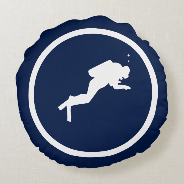 Nästan marin blåhaj, SCUBA DIVER nautisk Rund Kudde (Baksidan)