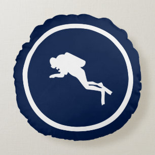 Nästan marinblå DOLFIN- OCH SCUBA-DIVER nautisk Rund Kudde