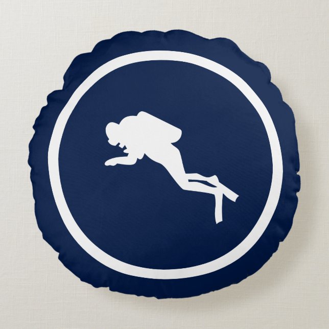 Nästan marinblå DOLFIN- OCH SCUBA-DIVER nautisk Rund Kudde (Framsidan)