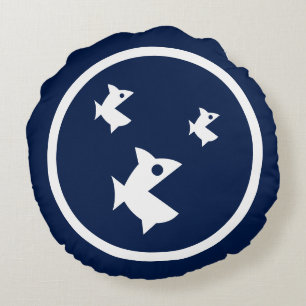 Nästan marinblå fisk nautiska rund kudde