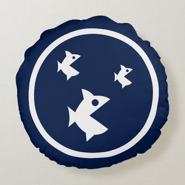 Nästan marinblå fisk nautiska rund kudde (Baksidan)