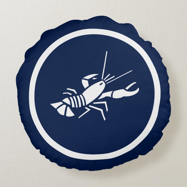 Nästan marinblå lob nautisk rund kudde (Baksidan)