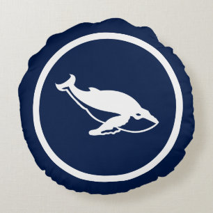 Nästan marinblå valvalar nautisk rund kudde