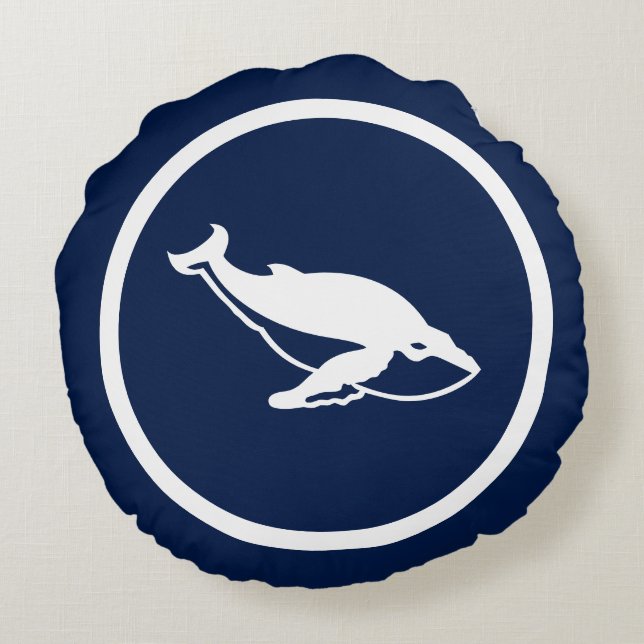 Nästan marinblå valvalar nautisk rund kudde (Baksidan)