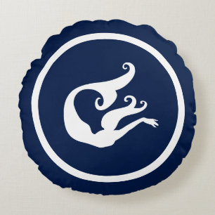 Nästan marinblå + vit sjöjungfru nautisk rund kudde