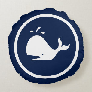 Nästan marinblå WHALE nautisk Rund Kudde