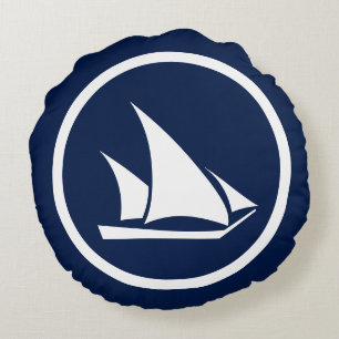 Nästan marinens blå segelbåt Sjöhästar Rund Kudde