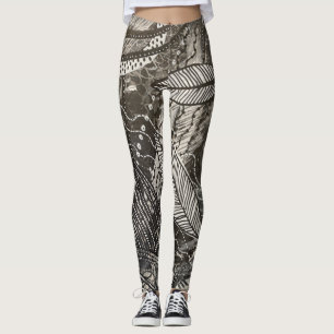 Nästan Överallt 2 Svart & Vitt Akryl Målning Leggings