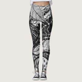 Nästan Överallt 5 Svart Vitt Skiktad Konst Leggings