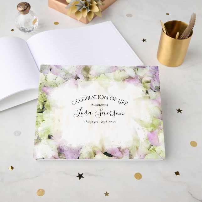 Nästan Rosa Hydrangea Flower Firande of Life Gästböcker (Framsida Öppen)